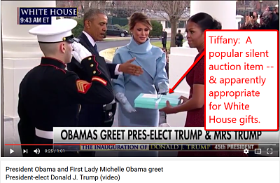 CNN video clip of Melania Trump giving Michelle Obama a Tiffany gift