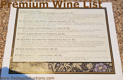 Upgraded wine list at fundraising gala